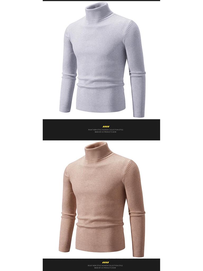 Men's Retro Solid Color Slim Turtleneck Sweater - Versatile Inner or Outer Wear, Thin Knit Design
