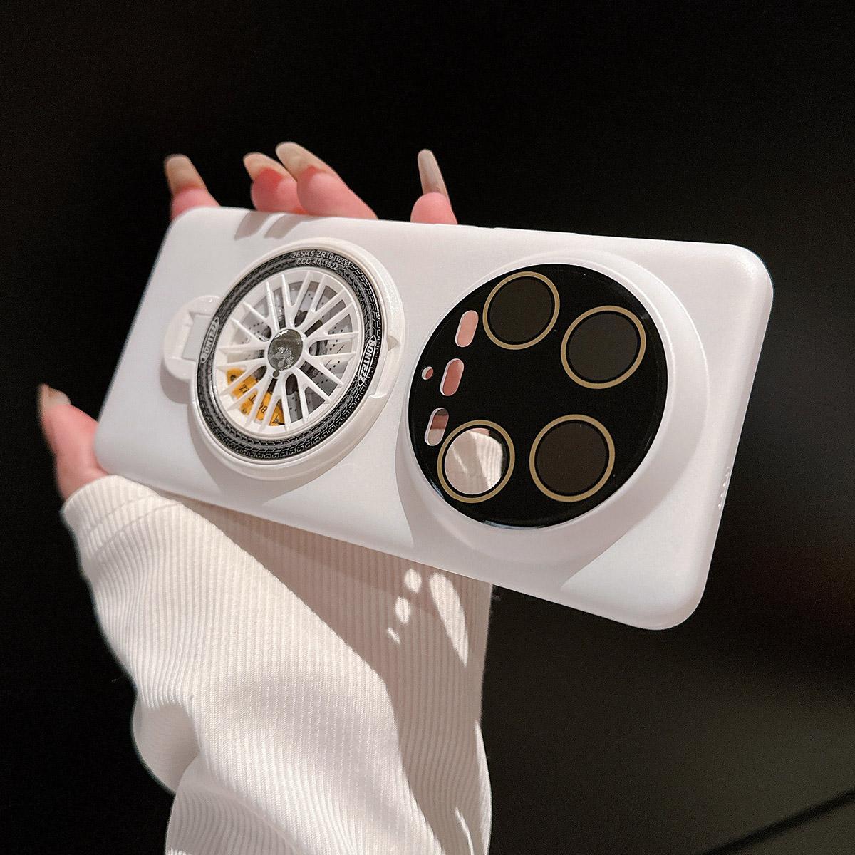 

For Xiaomi 14 Ultra PC Phone Case Rotating Fidget Spinner Ring Kickstand Rubberized Back Cover White