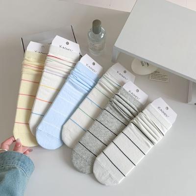 Spring and Summer Trendy Striped Pile Socks, Straight and Cute, Versatile, Striped Lightweight Mid-calf Socks, Breathable and Sweat-absorbent