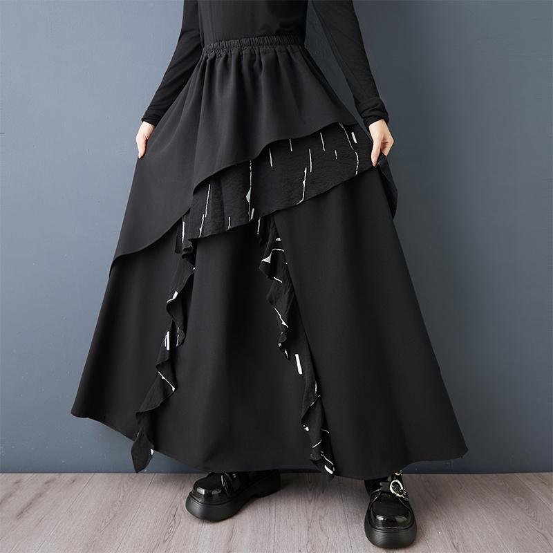 DIMANAF 2026 Spring Summer Plus Size Women Long Skirts Elastic Waist Trousers Oversize Fashion Lady Clothing Black