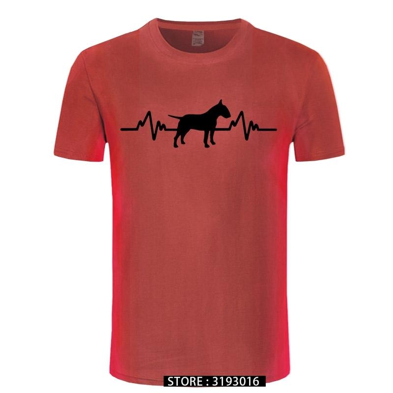 Funny Heartbeat English Bull Terrier Dog T Shirt Men Custom Pattern Cotton Short Sleeve Man Joke Present Tshirt Christmas S