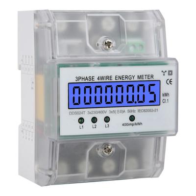 DDS024T מד אנרגיה אלקטרוני תלת פאזי 4P 380V תצוגה דיגיטלית LCD פס דין עם מכסה שקוף