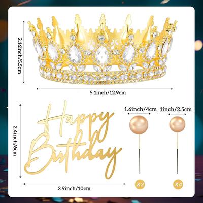 8 Peças Coroa de Rainha Topper de Bolo de Aniversário para Mulheres Strass Cristal Tiara Casamento Feliz Aniversário Decoração de Bolo