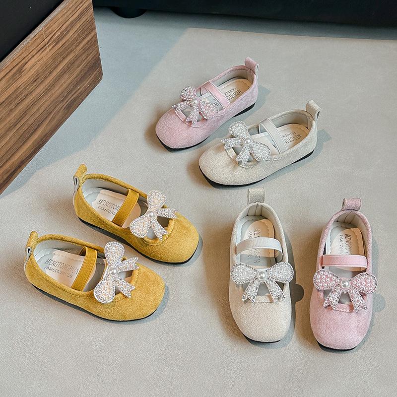 Girls Flat Shoes Sweet Pearls Elegant Slip-on Children Moccasins Soild Color Cute 2025 New Kids Loafers Non-slip Soft Comfort