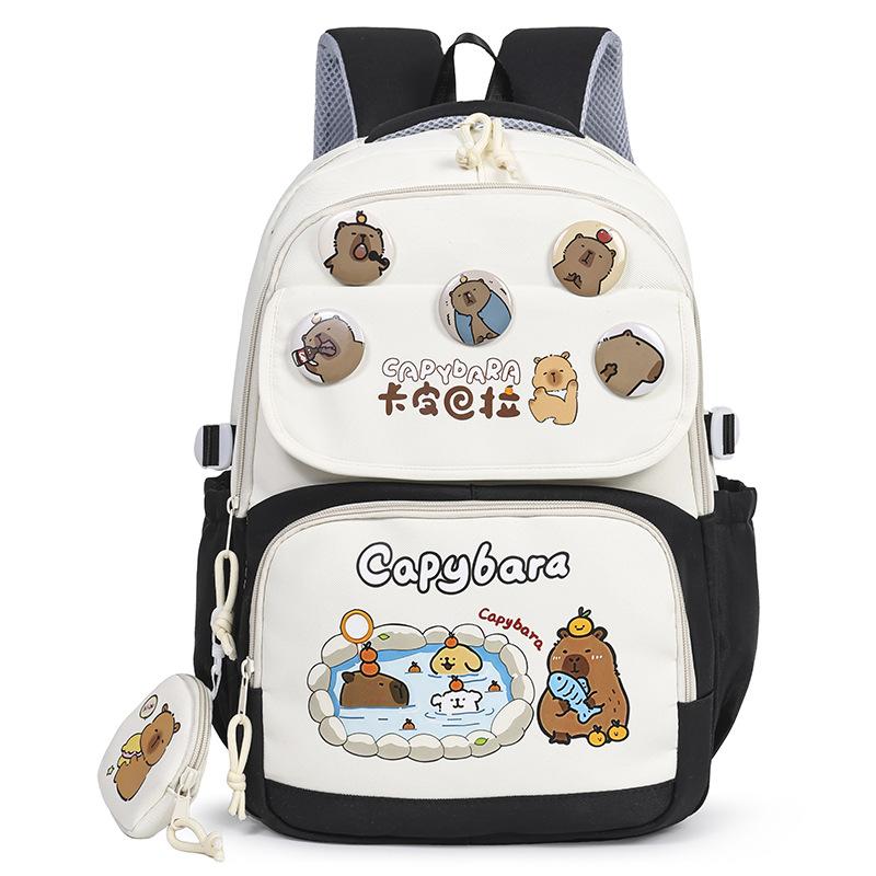 

Школьный рюкзак Капибара новый студент мультяшный ученики начальной и средней школы мальчики и девочки рюкзак для мобильного телефона милый большой вместимости чёрный