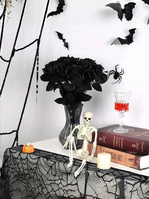 10KS 50CM Tmavě červená Černá Růže Umělé Květiny Halloweenská Párty Temná Foto Dekorace Rekvizita Gotická Růže Svatba Domácí Dekorace