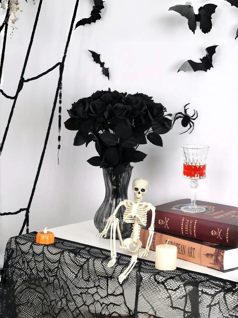 10PCS 50CM Dark Red Black Rose Artificial Flowers Halloween Party Dark Photo Decoration Prop Goth Rose Wedding Home Decor
