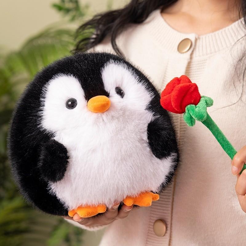 Adorable Plush Penguin Toy With Rose Soft 20cm Stuffed Animal Gift For Kids