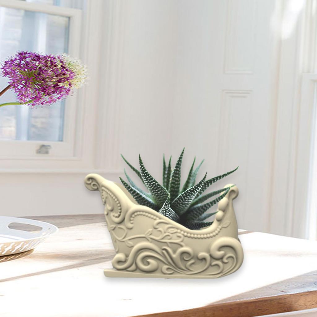 Silicone Planter Mold Christmas Sleigh Shape Flowerpot Mold Suitable for Crafting Detailed Succulent Planter and Vase