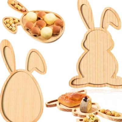 Durable Easter Bunny Bamboo Tray Solid Color Wooden Dinner Plates Household Cake Decor Food Fruit Snack Plates Easter Supplies