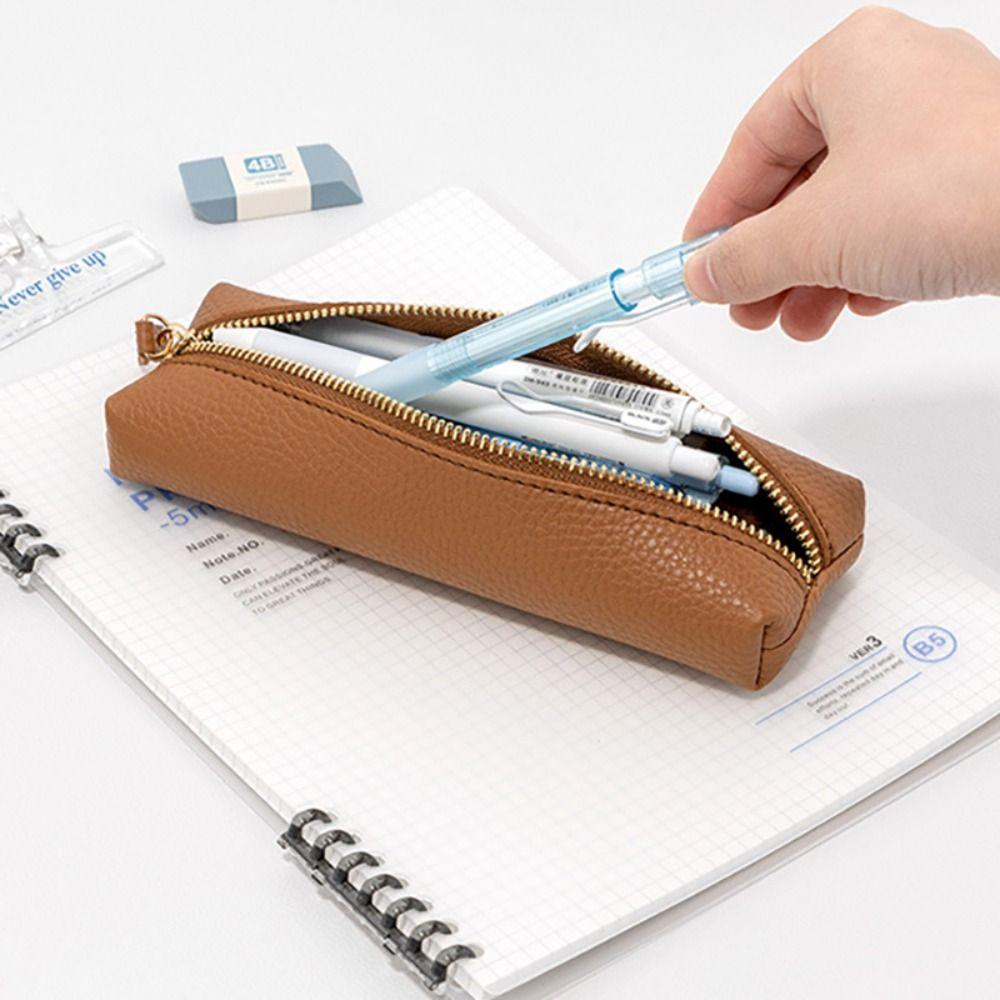 PU Leather Pen Case Lychee Grain Pen Storage Bag High Quality Stationery Organizer  School Office
