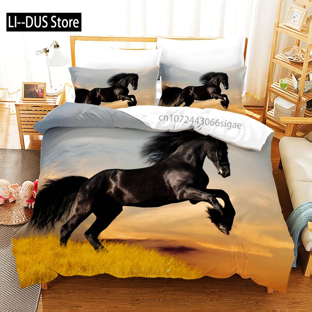 

Comforter 3Pcs 3D Grassland Running Horse Digital Print Bedding Set Soft Comfortable Without Core Comforter (quilt)-EU Single(135*200cm)3pcs