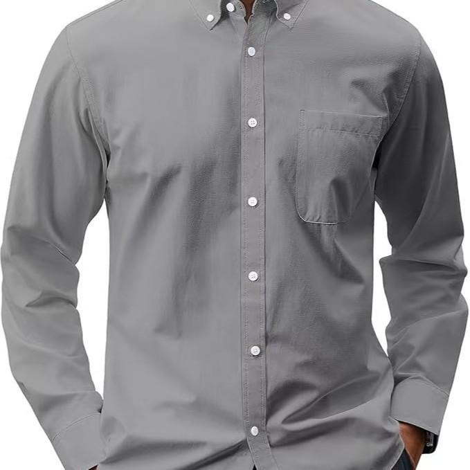 Spring men's solid color long sleeve casual shirt