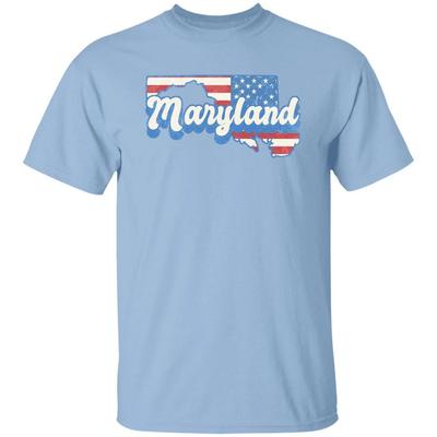 Maryland US Flag Unisex T-Shirt American Patriotic MD State Tee White Ash Blue