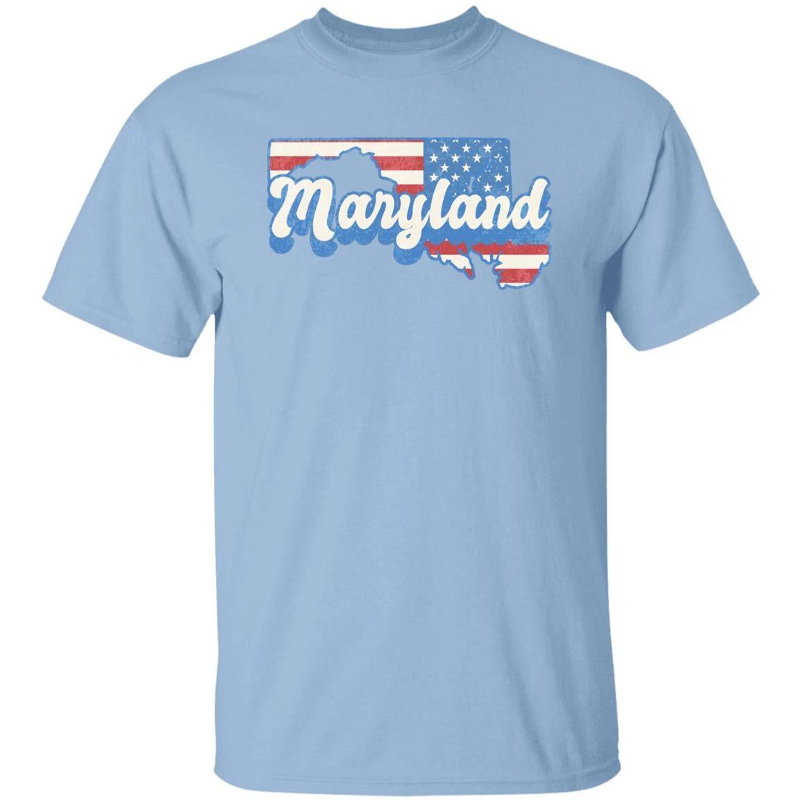 Maryland US flag Unisex T-Shirt American patriotic MD state tee White Ash Blue L