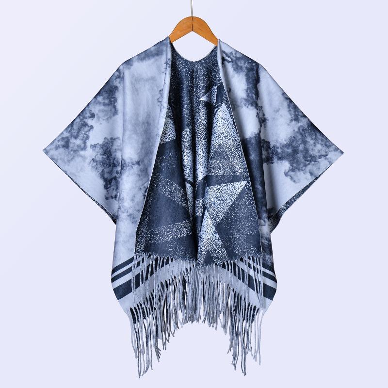 

New ink and wash double-sided thickened shawl with women s autumn and winter retro high-end photo shawl large cape 135*160CM