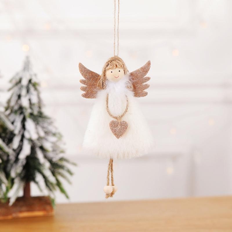 17cm/7’’ Plush Toy Angel Christmas Ornament Cute Hanging for Doll for House Decoration New Year’s Day Party Ornament Dec