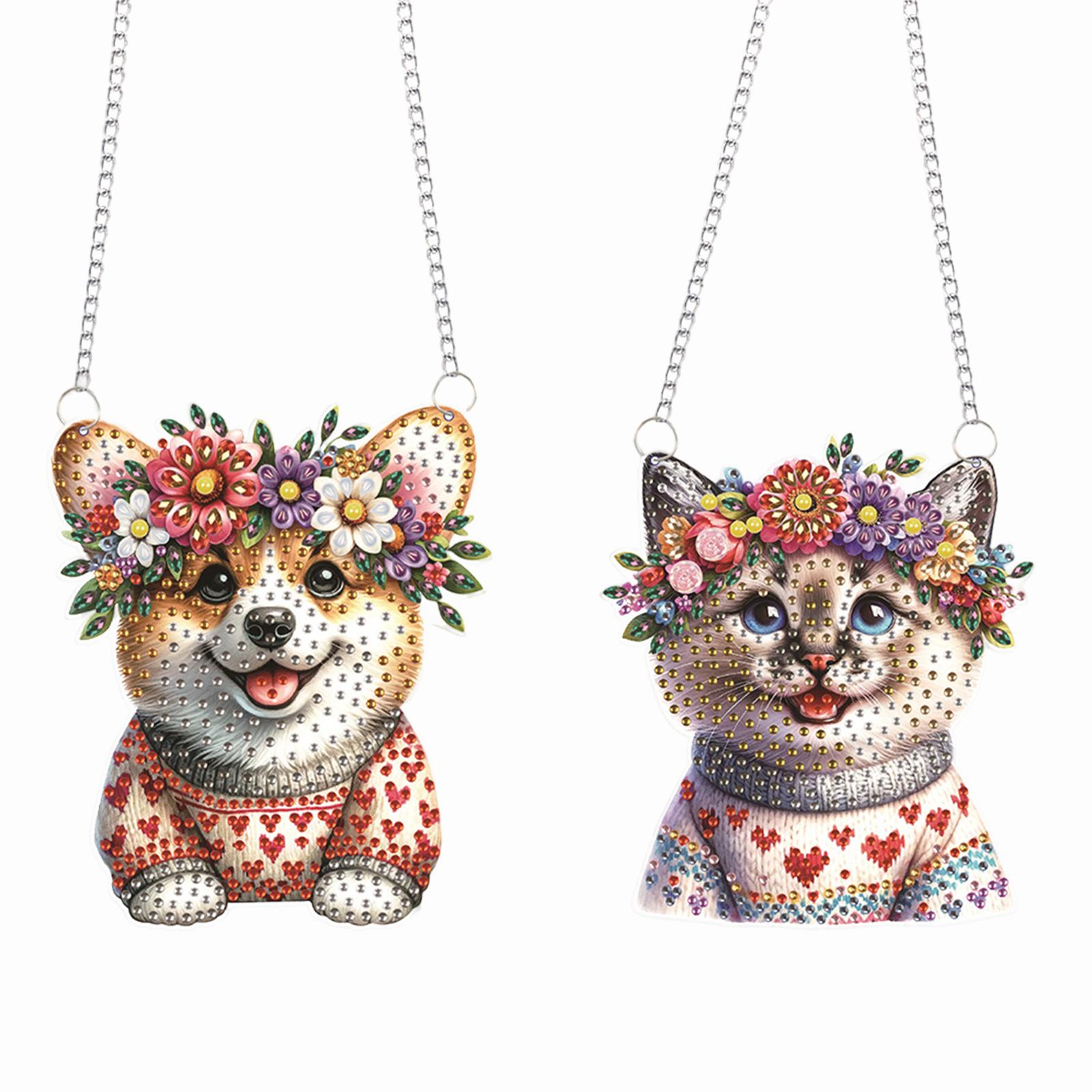 

2Pcs Tiger Raccoon Peacock Kitten Puppy PET Special Shaped Rhinestone Diamond Art Window Pendants Diamond Painting Hanging Decor