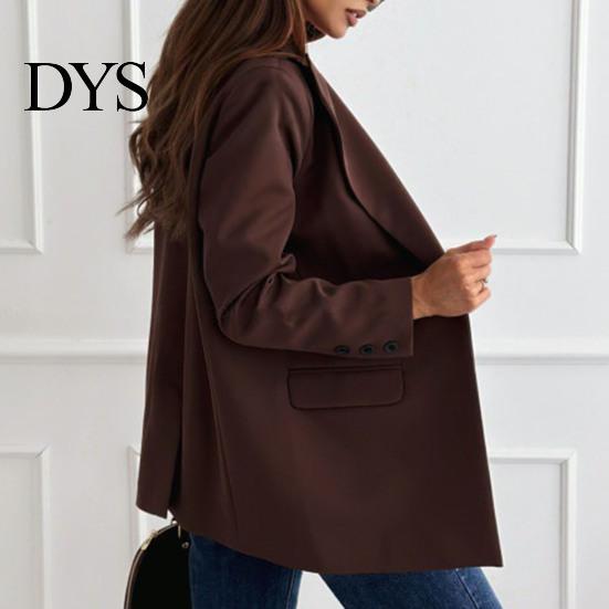 Suit Coat Women Lapel Long Sleeve Flap Pockets Business Casual Jacket Button Decor Slim Fit Solid Color Formal