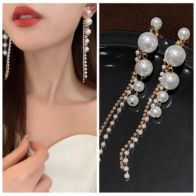 Long Dangle Earrings For Women   Full  Simulated Pearl Tassel Drop Earrings Vintage Jewelry