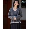 Demana 'Lace Poetry' Vintage Lace Patchwork V-Neck Sweatshirt