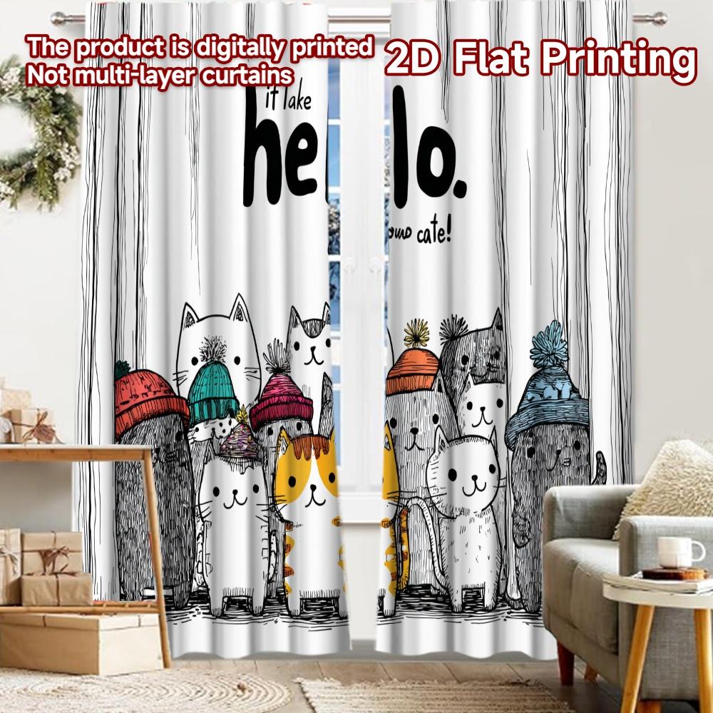 

2pcs, 2D FLAT PRINTING Curtains (Without Rod) Cute Cat Parade Festive Fashion Curtains Fabric Curtains Decorations Outdoor Use 52.50 × 116.00 cm 2 pcs