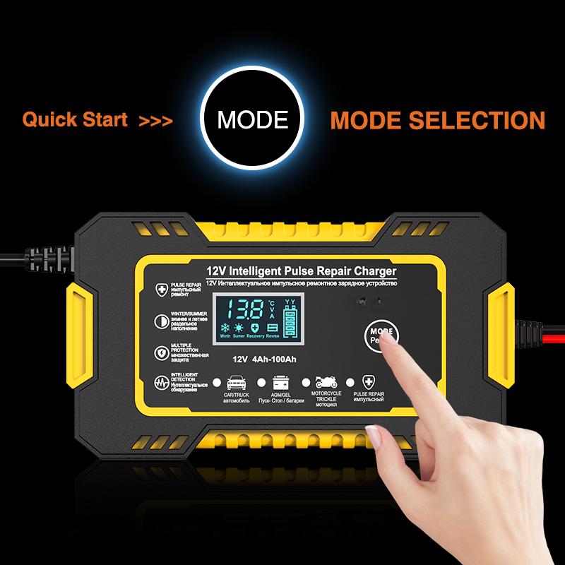 Car Battery Charger 12V 6A Touch Screen Pulse Repair LCD For Auto Moto Fast Power Charging Wet Dry Lead Acid Digital LCD Display