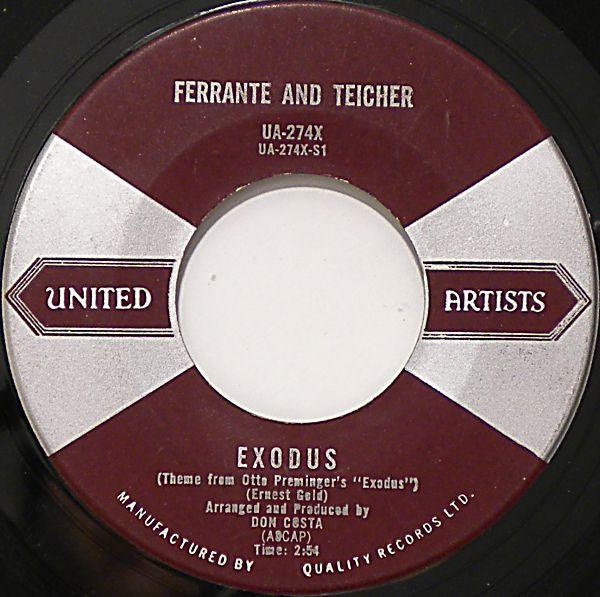 

7inch Record FERRANTE TEICHER Exodus Twilight UA274X United Artists 1960 Canada Soundtracks Musicals Used