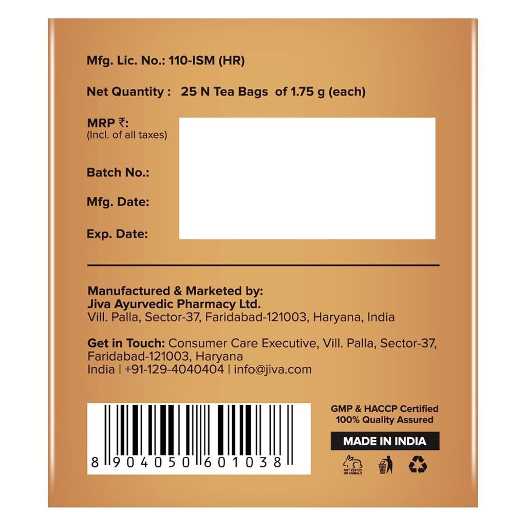 Jiva Ayurveda Chai Teebeutel Koffeinfrei Kräuter Wellness Tee Packung mit 2x 25 Beuteln je 1,75G