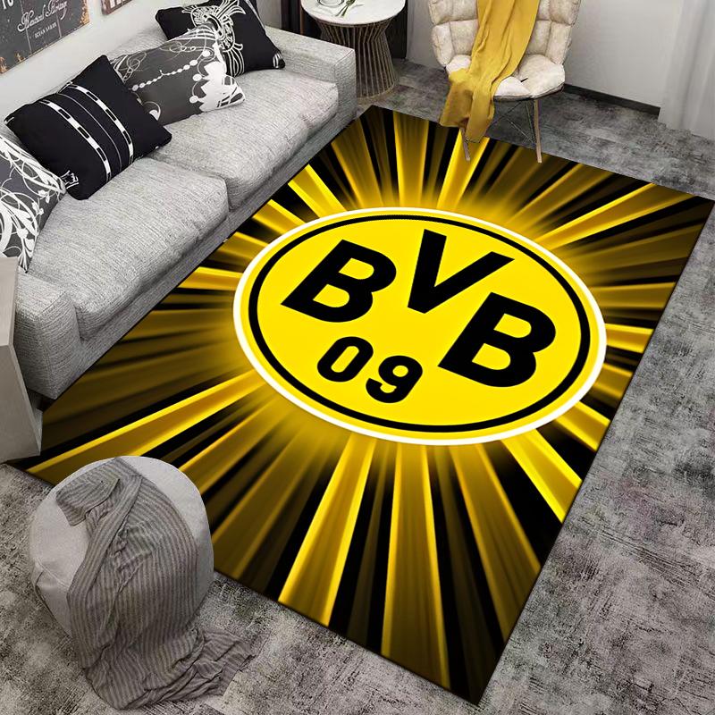 Yellow and Black Carpet with BVB 09 Logo and Radiant Design Suitable for Use As an Anti-slip for Living Room Bedroom Sofas