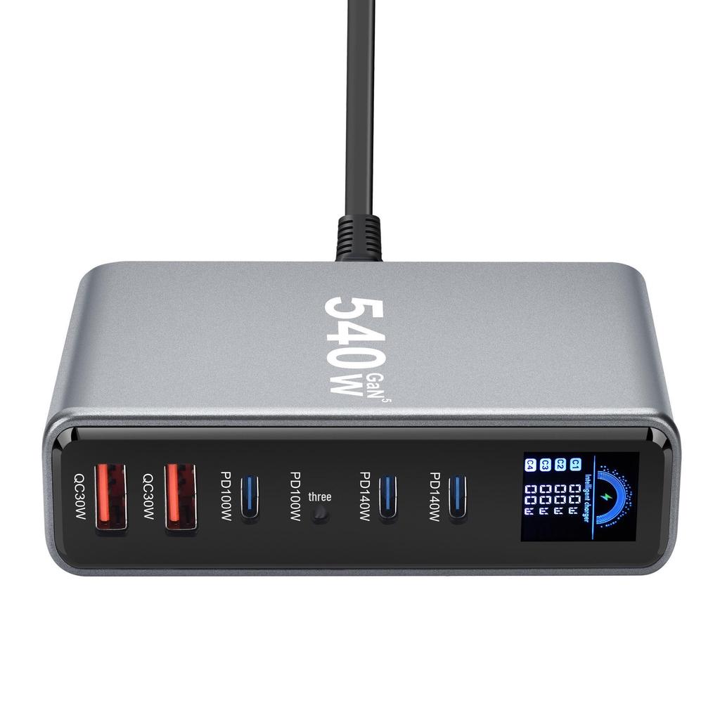 670W Multi-function Desktop Charger with LCD Display, 540W GaN Multi-port Adapter