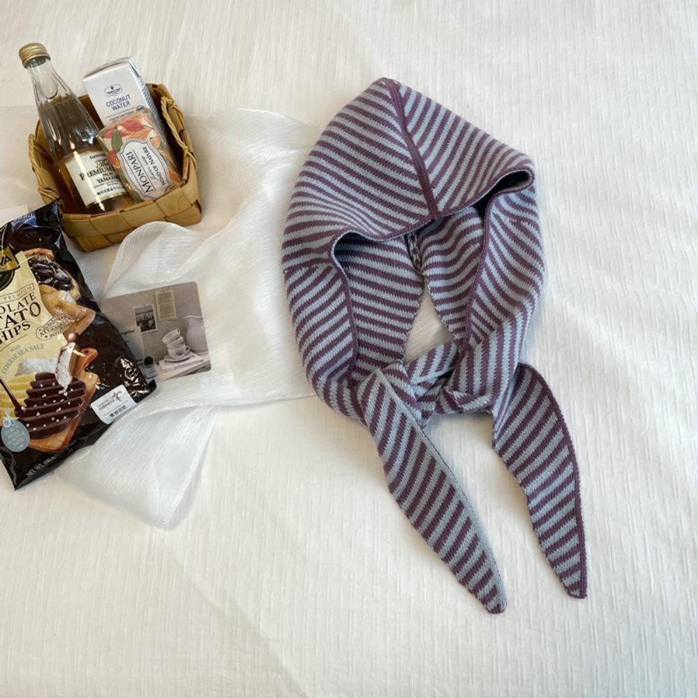 

Wool Yarn Hooded Hat Striped Shawl Neck Beanie Korean Version Scarf Hat Cold Weather фиолетовый