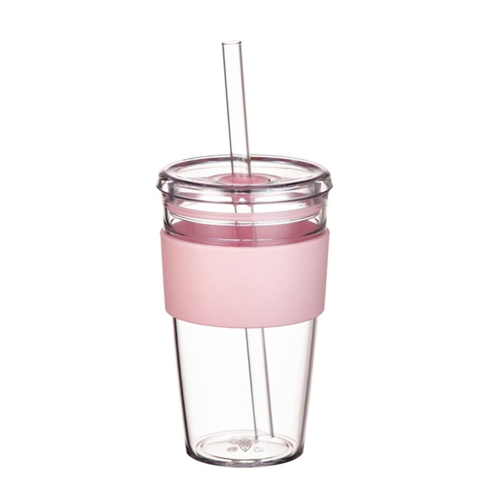 450ml Tritan Straw Cup Water Bottle Coffee Mug with Sleeve Portable Drinkware for Home/Office (No FDA, BPA-Free)