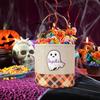 1pcs Kids Halloween Candy Bag Storage Basket Imitation Linen Plaid Fabric Design Portable Decoration Halloween Candy Bag