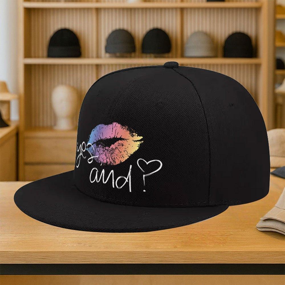 Yes And Improv Rainbow Kiss Lip Print Baseball Cap Unisex Polyester Flat Brim Casual Snapback Hat