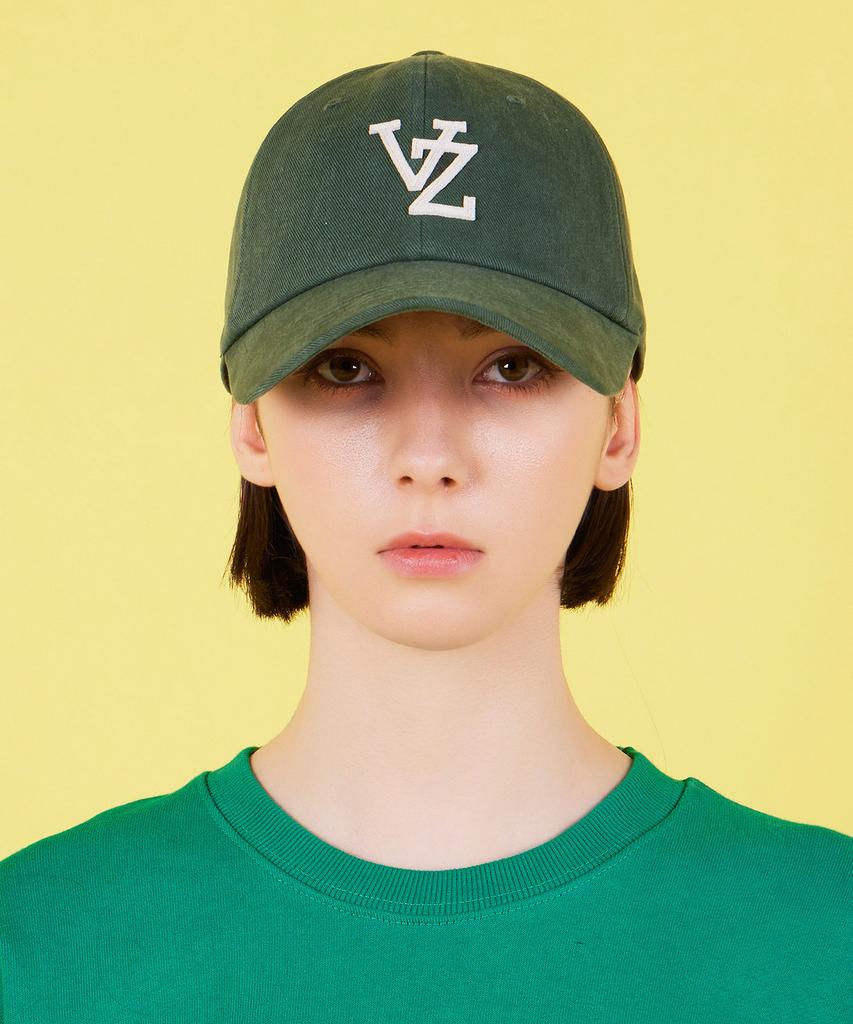 Bajal Monogram Applique Oversized Washed Ball Cap Green