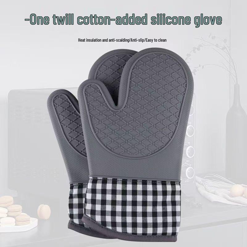 Karomuster Silikon Hitzebeständige Ofenhandschuhe - Verdickt und Verbrühschutz für Backen und Mikrowellenbenutzung.