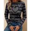 Women's New Casual Round Neck Spring and Autumn Fashion Striped Love Printed Long-sleeved T-shirt