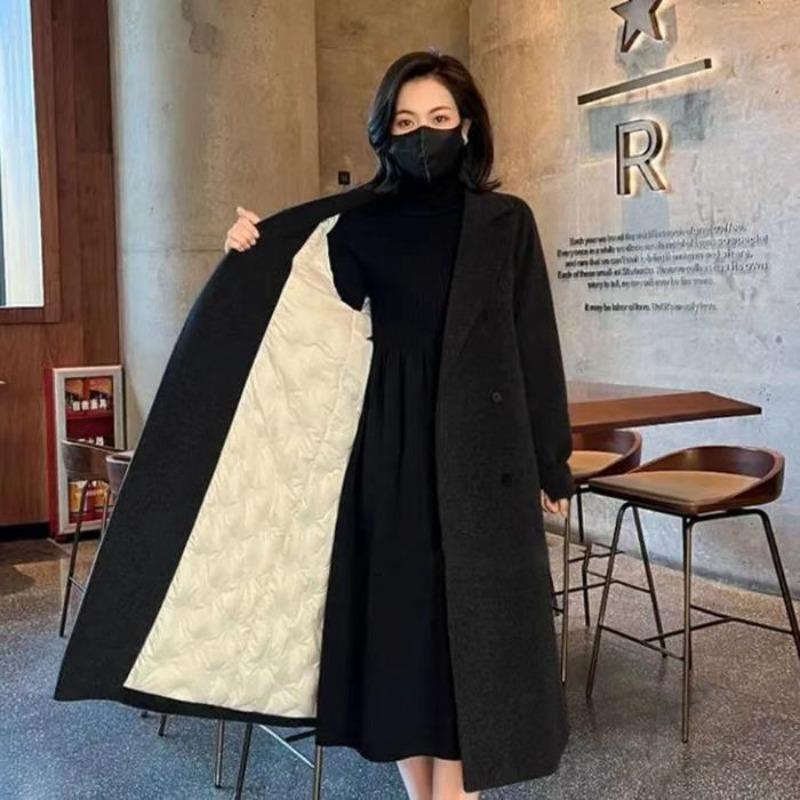 (plus padded cotton Gary) Loose cotton thickened suit collar woolen jacket medium and long plush woolen large