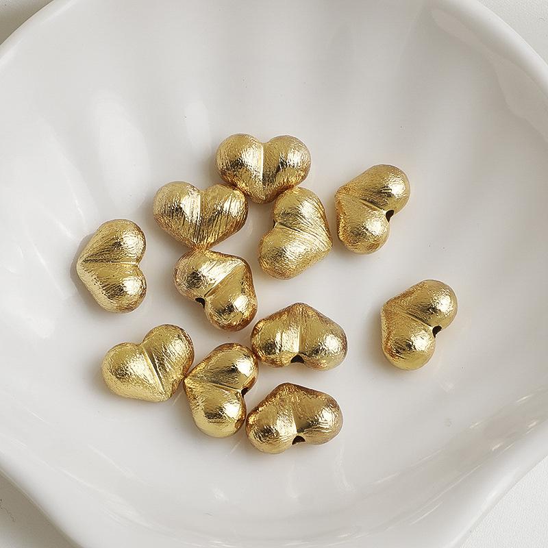 14K Gold Filled Heart Peach Bead Spacers, Frosted Heart Crystal Bracelet DIY Jewelry Accessories