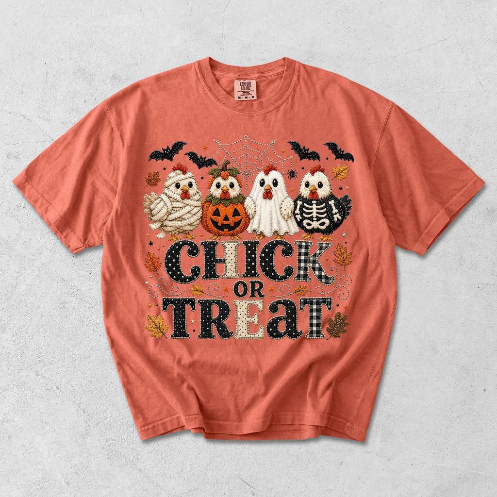 Chick or Treat Halloween Shirt, Comfort Colors Trendy Halloween Tee, Cute Chicken Halloween T-shirt, Fall Vibes Graphic Tee, Funny Halloween