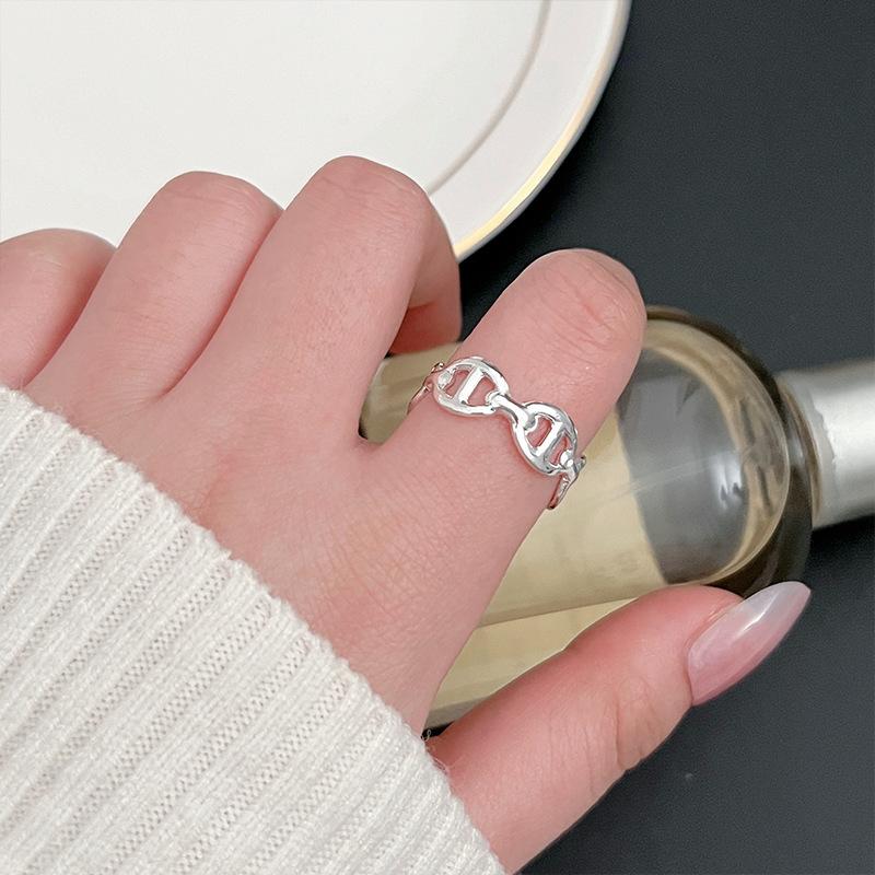 Korean Version Plain Ring Irregular 925 Sterling Silver Versatile Ring Women's Niche Ins Style Design Non-fading Combination Ring