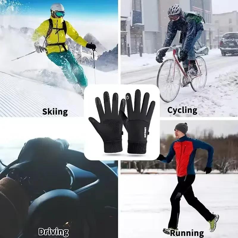 Zwart Winter Warm Volledige vingers Waterdicht Fietsen Buitensporten Hardlopen Motor Ski Touchscreen Fleece Handschoenen