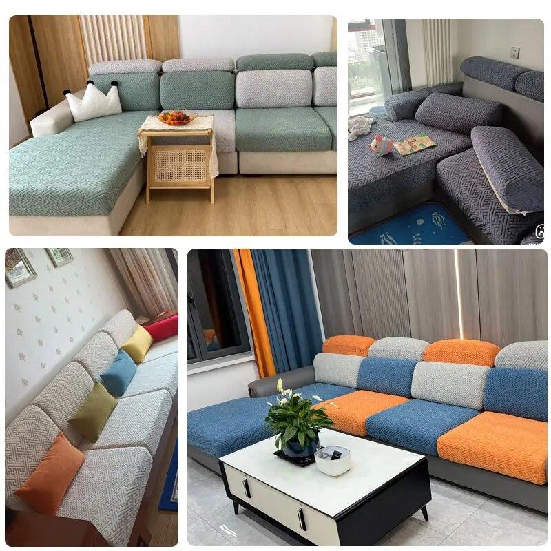 Capa de almofada de sofá de pelúcia jacquard grossa chalse capa de almofada de encosto longo protetor elástico para capa de sofá de 1/2/3/4 lugares