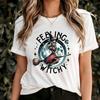 Feeling Witchy Skeleton Witch Riding Broom T-Shirt Spooky Halloween Graphic Top Gothic Costume Party Trendy Occult Autumn Fashion Tee