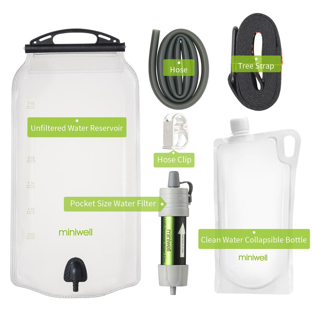 Miniwell Outdoor Portable Gravity Water Filter System with Water Reservoir for Hiking,camping,survival and Travel