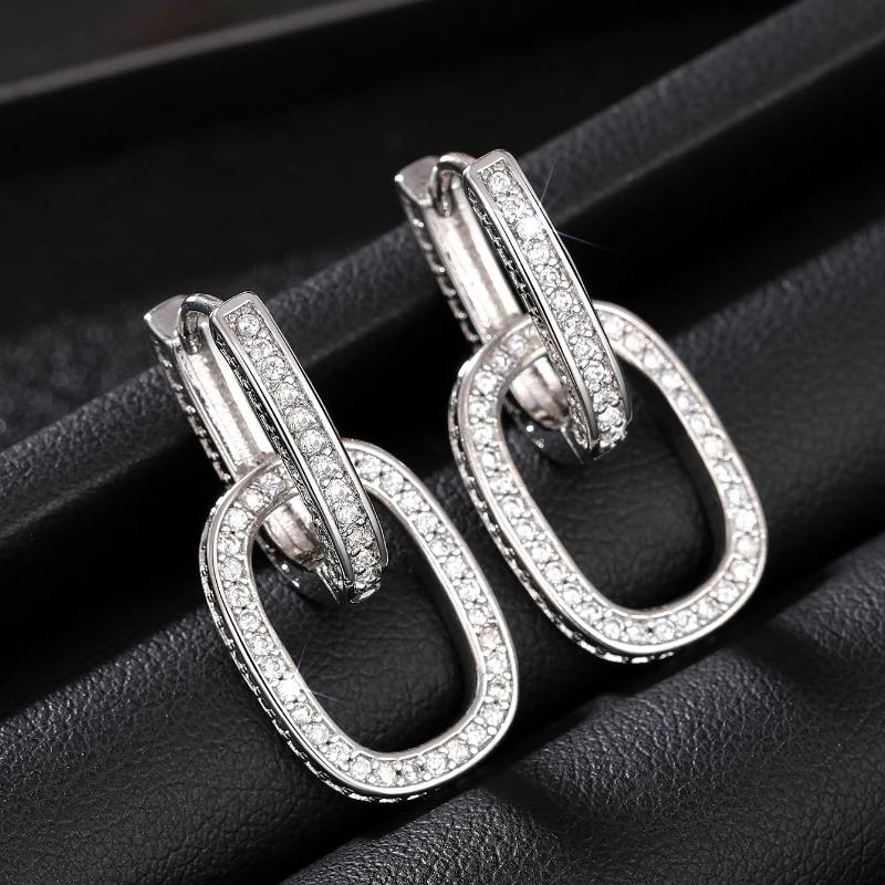 

Huitan Double Oval Linked Design Drop Earrings Female Shining Cubic Zirconia Wedding Bridal Zircon Gorgeous Charms Accessories
