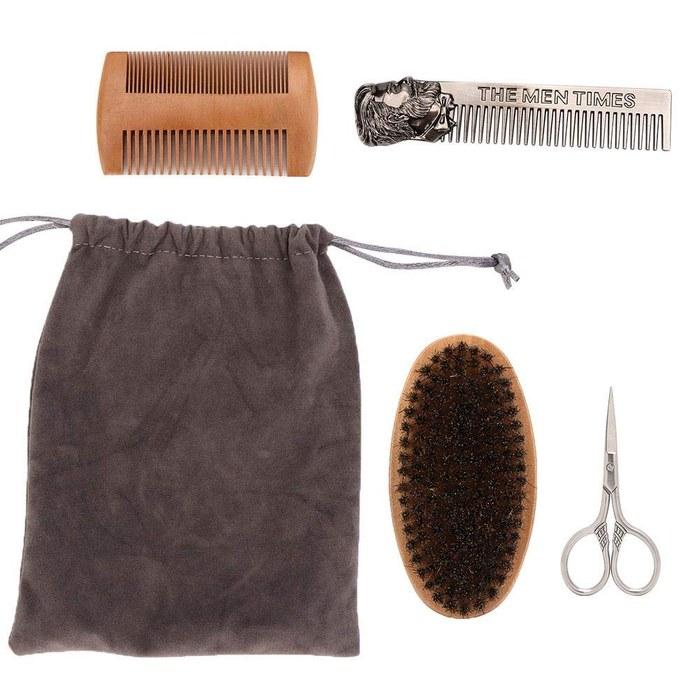 [Mustache] Scissors, 4-Piece Beard Comb Set, Men's Beard Kit