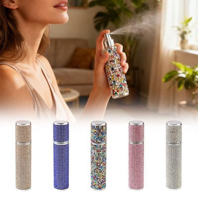 Portable 10ml Perfume Bottle Full Rhinestone Leak-proof Spray Bottle Refillable Ultra-fine Mist Fragrance Container for Woman