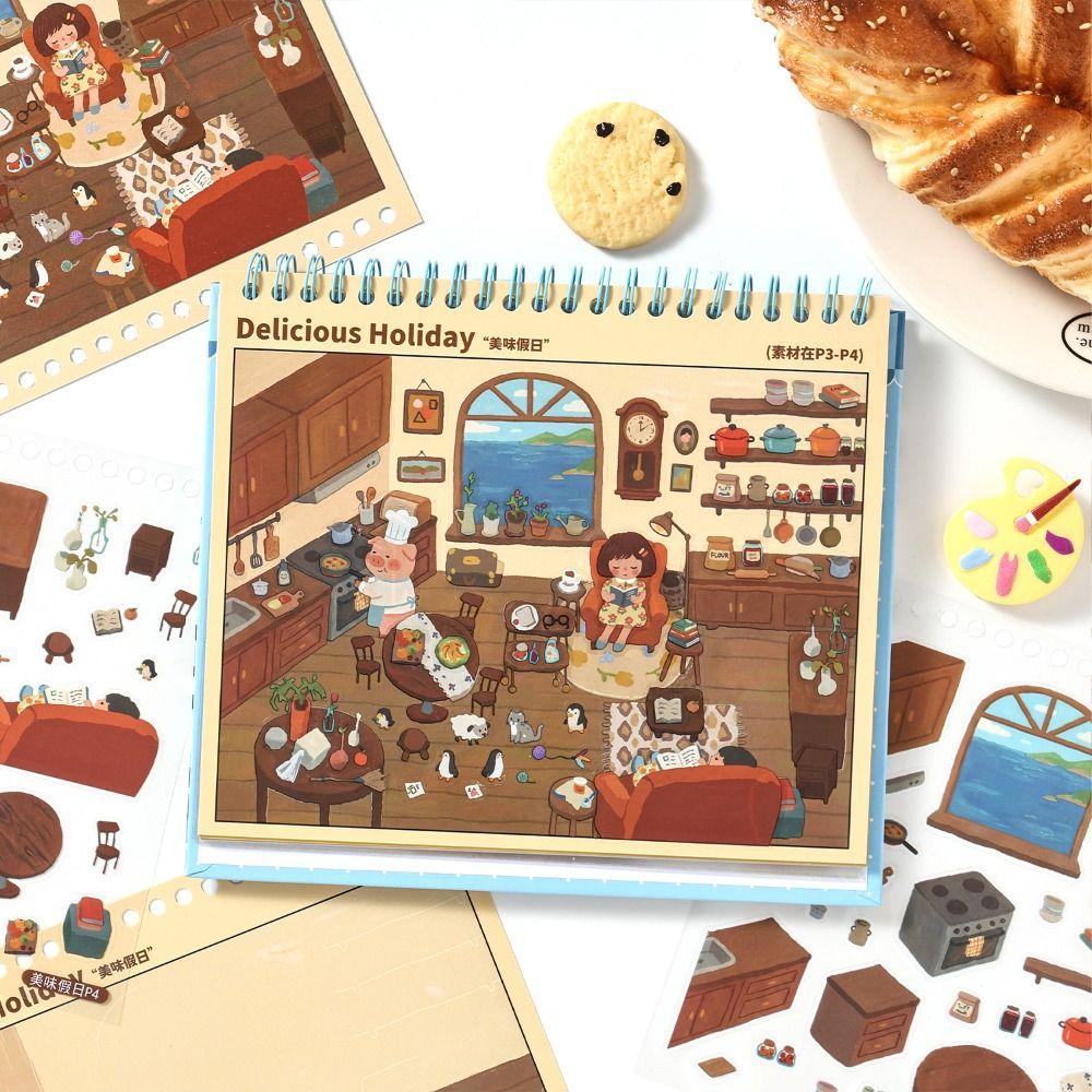 Kawaii Design 3D Scenery Stickers Spiral Bound Miniature Scene Sticker  Journal Supplies